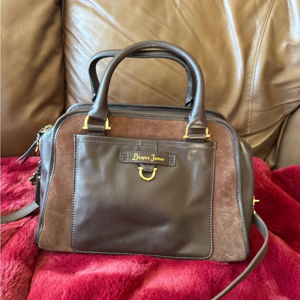 Draper James Brown Satchel with Gold Hardware and Adjustable Strap